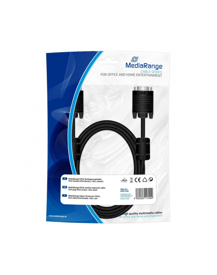 Kabel SVGA MediaRange MRCS148 VGA plug/VGA socket 1,8m, czarny