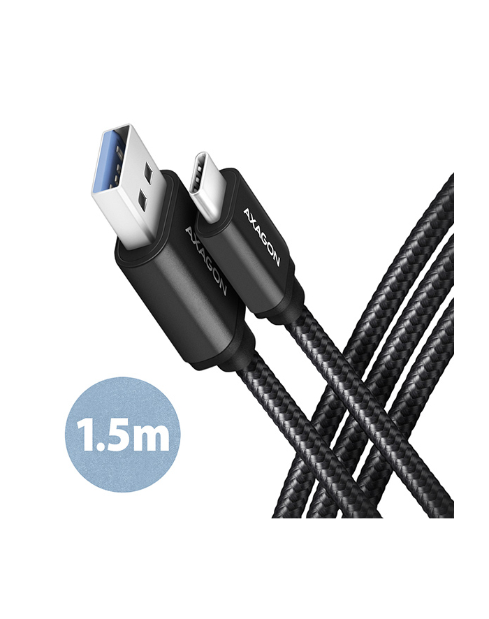 Axagon BUCM3-AM15AB, SPEED kabel USB-C  USB-A, 1.5m, USB 3.2 Gen 1, 3A, ALU, oplet, černý (AXN)