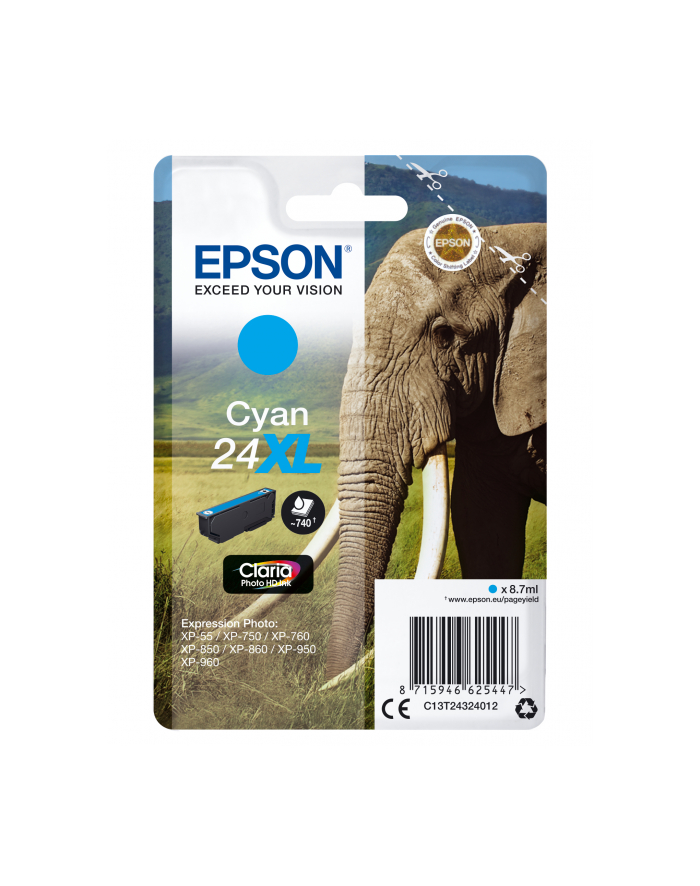 EPSON 24XL ink cartridge cyan high capacity 8.7ml 740 pages 1-pack RF-AM blister