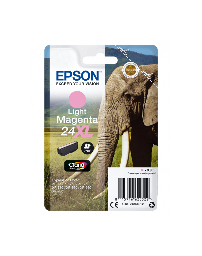 EPSON 24XL ink cartridge light magenta high capacity 9.8ml 740 pages 1-pack RF-AM blister C13T24364022