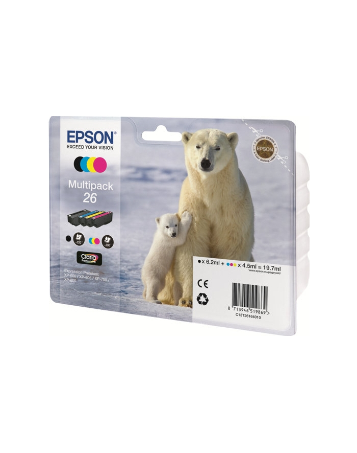 EPSON 26 Series Polar bear multipack containing 4 ink cartridge: black cyan magenta yellow in RS blister pack with RF+AM tags