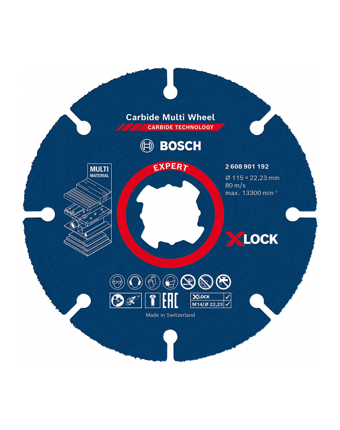 Bosch EXPERT X-LOCK Carbide MultiWheel cutting disc, O 115mm for small angle grinders