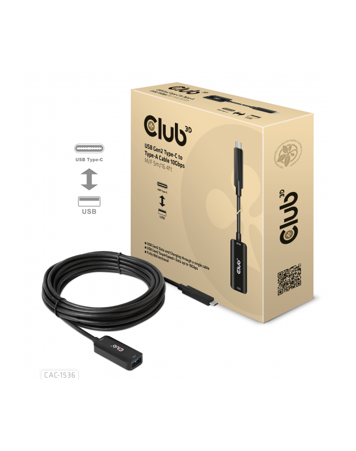 Club 3D CAC-1536 kabel USB 5 m USB4 Gen 3x2 USB C USB A