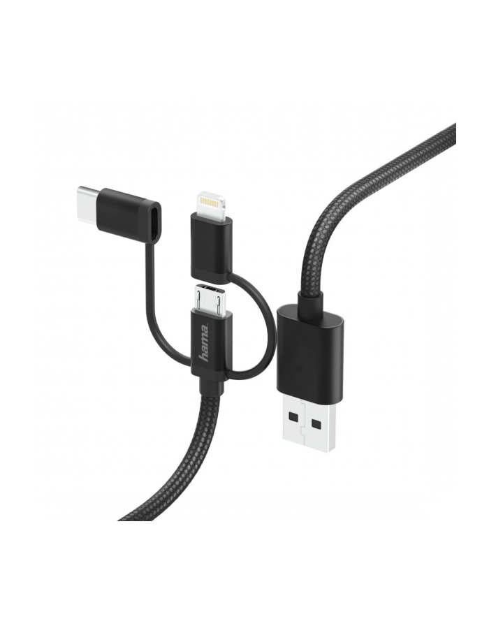 HAMA POLSKA KABEL USB HAMA 3W1 MICRO USB, TYP-C/LIGHTNING 0,2M, CZARNY CZARNY (183305)