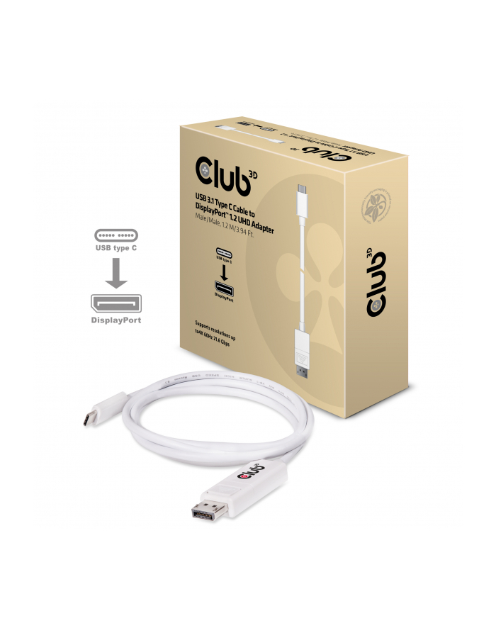 Club 3D USB C - DisplayPort (M/Ż) Biały 1.2m (CAC-1517)