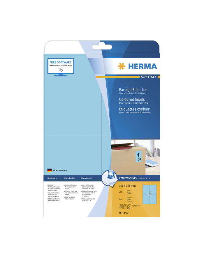 Herma Kolorowe Etykiety, A4, 105 X 148 Mm, Niebieskie, Wyjmowane - 4563