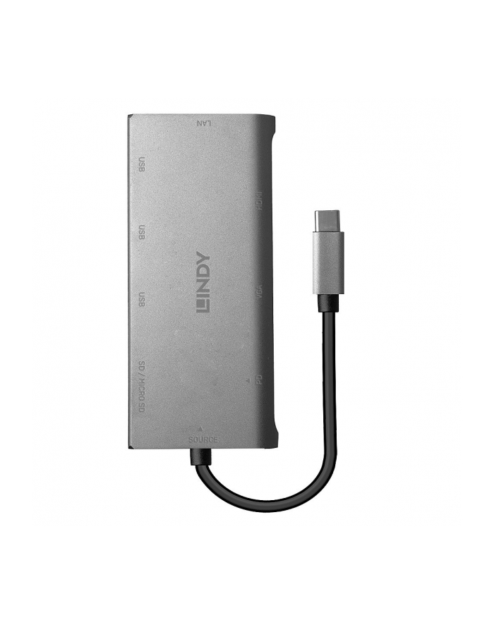 LINDY KONWERTER USB-C™  43278 USB 3.1 TYP C MULTI-PORT KONVERTER, [1X ZŁĄCZE MĘSKIE USB-C™ - 9X ZŁĄCZE ŻEŃSKIE USB-C™, ZŁĄCZE ŻEŃSKIE VGA, ZŁĄCZE ŻEŃS