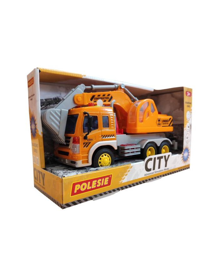 Polesie 86433 '';City''; samochód - koparka inercyjny pomarańczowy ze światłem i dźwiękiem w pudełku