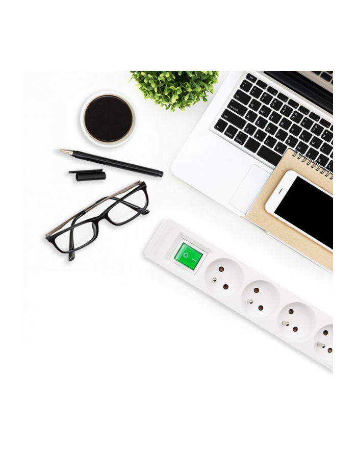 qoltec Listwa zasilająca | 5 gniazd | 1.8m | Biało-szara