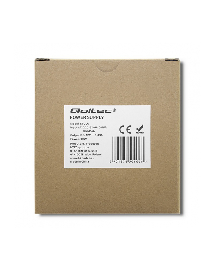 qoltec Zasilacz na szynę DIN | 10W | 12V | 0.83A | Biały | Slim