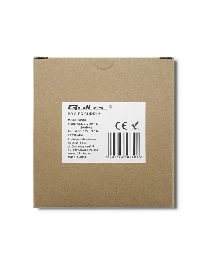 qoltec Zasilacz na szynę DIN | 40W | 12V | 3.33A | Biały | Slim