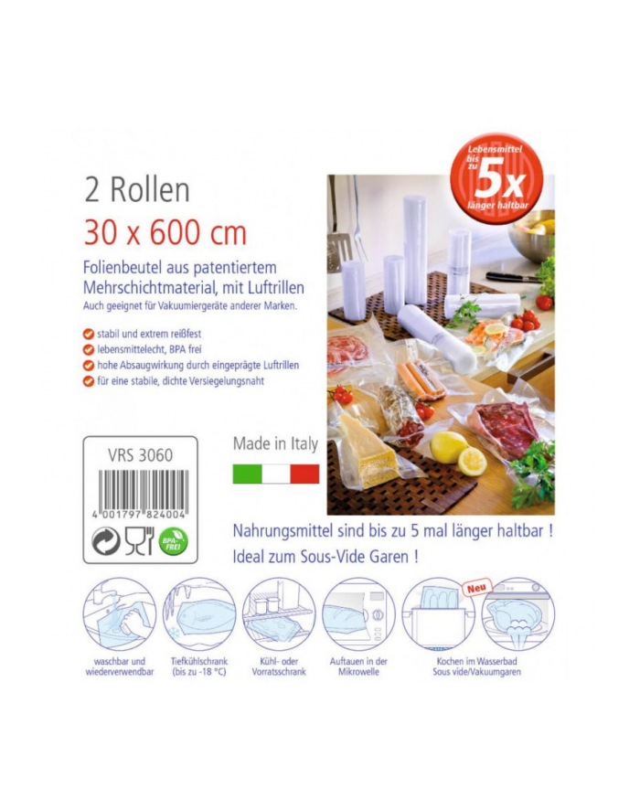 ROMMELSBACHER film roll VRS 3060, 30cm x 6 meters, vacuuming films transparent, 2 rolls
