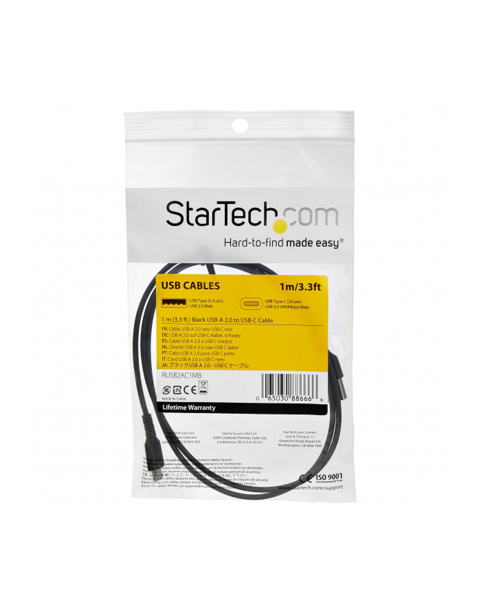 Startech.COM  1 M / 3.3FT. USB C CABLE - BLACK - ARAMID FIBER - USB-C CABLE - 1 M  (RUSB2CC1MB)