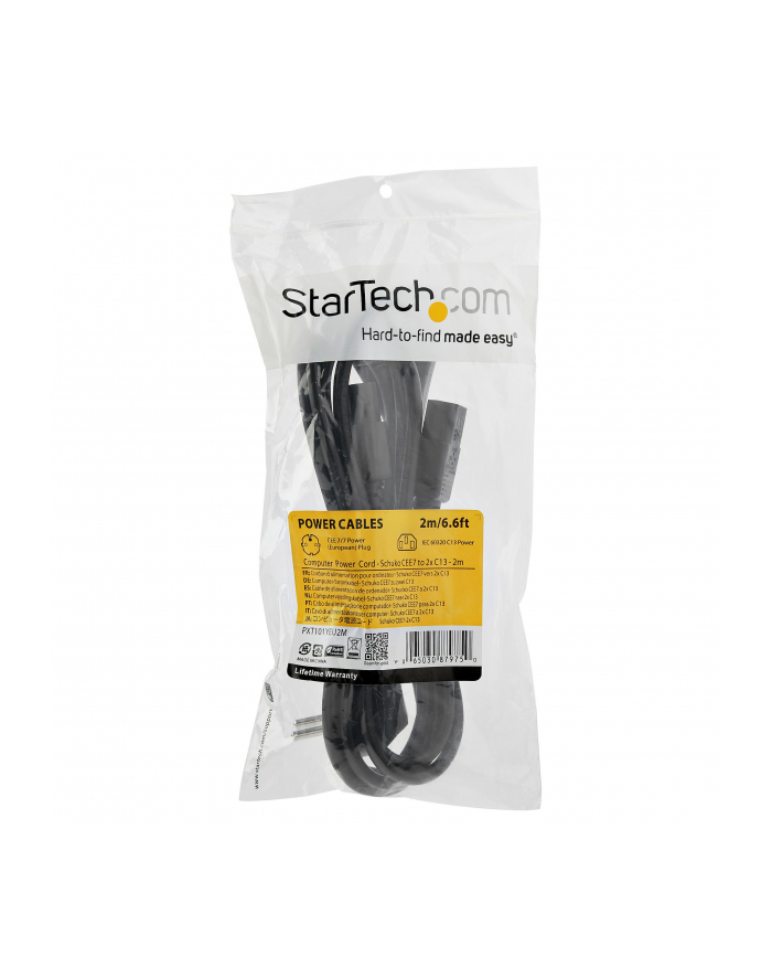 Startech.com C13 Power Cord - Schuko to 2x C13 - Y Splitter Power Cable - power cable - 2 m (PXT101YEU2M)