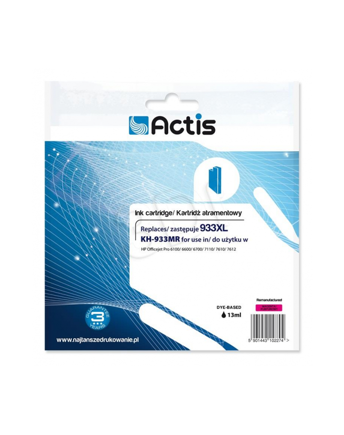 Tusz ACTIS KH-933MR (zamiennik HP 933XL CN055AE; Standard; 13 ml; czerwony)
