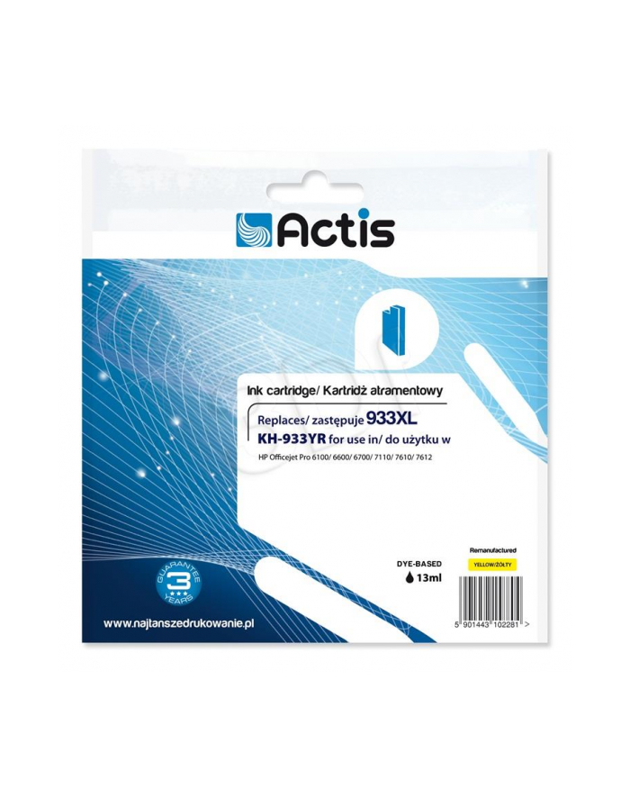Tusz ACTIS KH-933YR (zamiennik HP 933XL CN056AE; Standard; 13 ml; żółty)