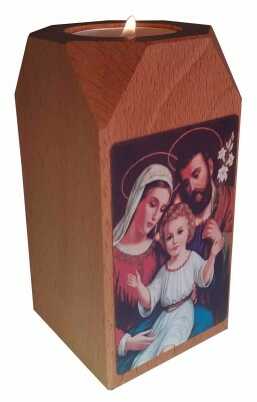 Świecznik drewniany ze Świętą Rodziną