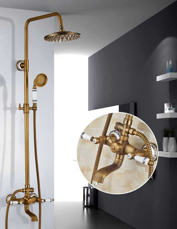 Bateria prysznicowa retro LUTETIA szczotkowany mosiądz