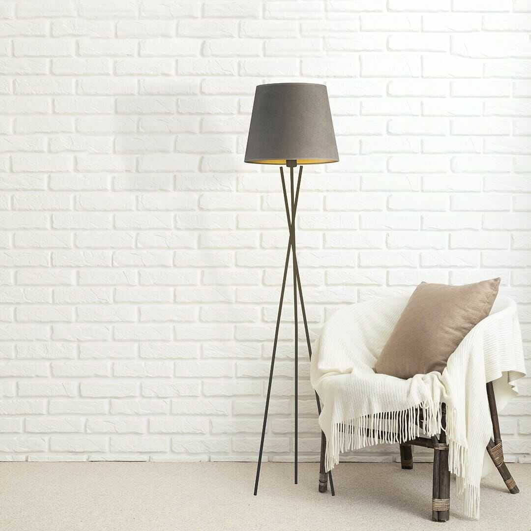 LAMPA TRÓJNÓG CLAUDIA VELUR KLOSZ ZE ZŁOTYM WNĘTRZEM
