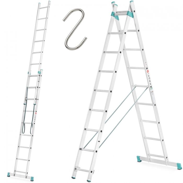 Drabina aluminiowa 2x9 na schody - ALOSS - wysokość robocza 5,40m