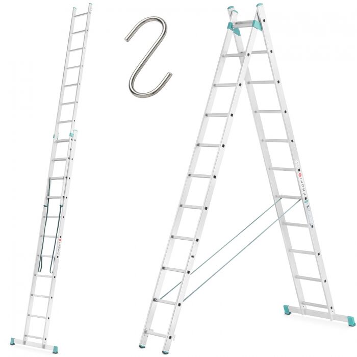 Drabina aluminiowa 2x11 na schody - ALOSS - wysokość robocza 6,50m