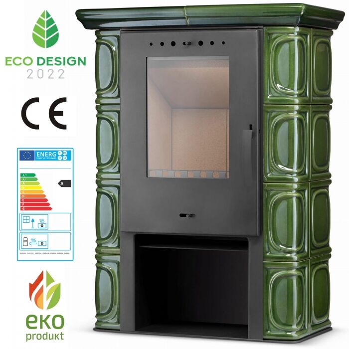 FLAMA Piec kominek kaflowy koza ELDUR olive ECO Design 2022