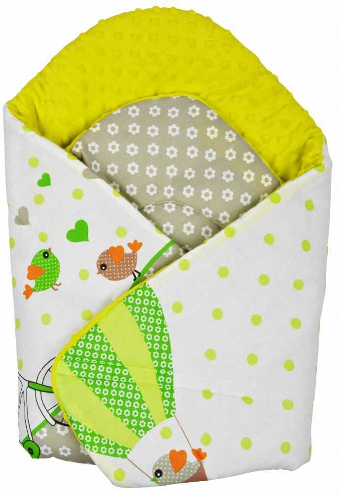 Rożek niemowlęcy Minky i Bawełna otulacz pluszowy - Sowy na rowerach zielone
