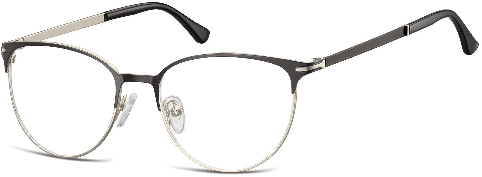 Sunoptic Okulary oprawki korekcyjne kocie oczy zerówki 914 srebrno-czarne