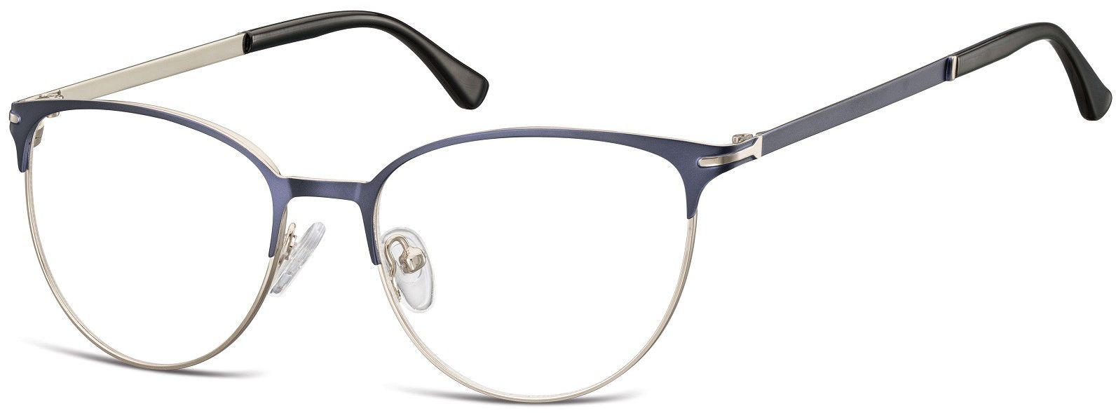 Sunoptic Okulary oprawki korekcyjne kocie oczy zerówki 914A srebrno-granatowe