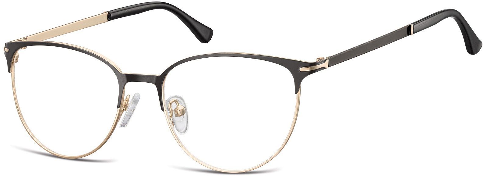 Sunoptic Okulary oprawki korekcyjne kocie oczy zerówki 914B złoto-czarne