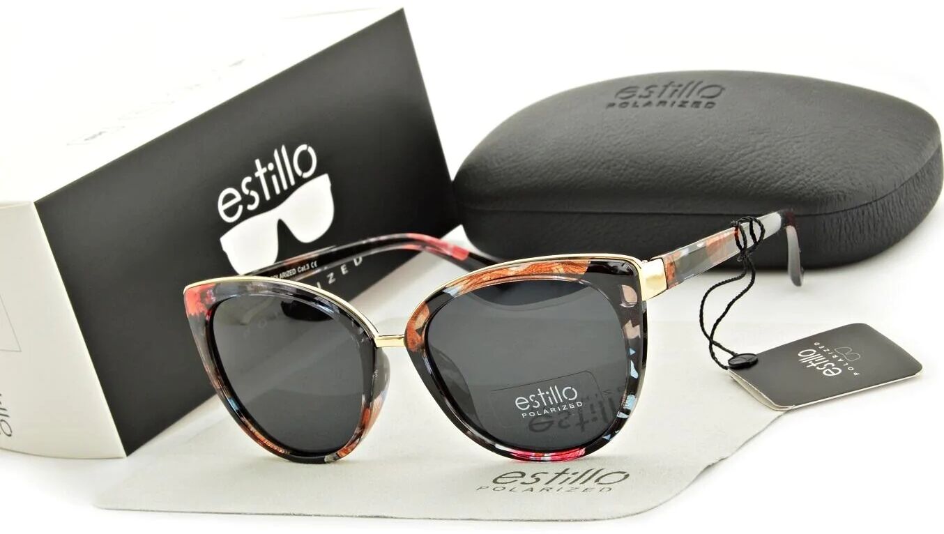 ESTILLO Damskie okulary przeciwsłoneczne polaryzacyjne w kwiatki kocie oko EST-10-13 Estillo EST-10-13