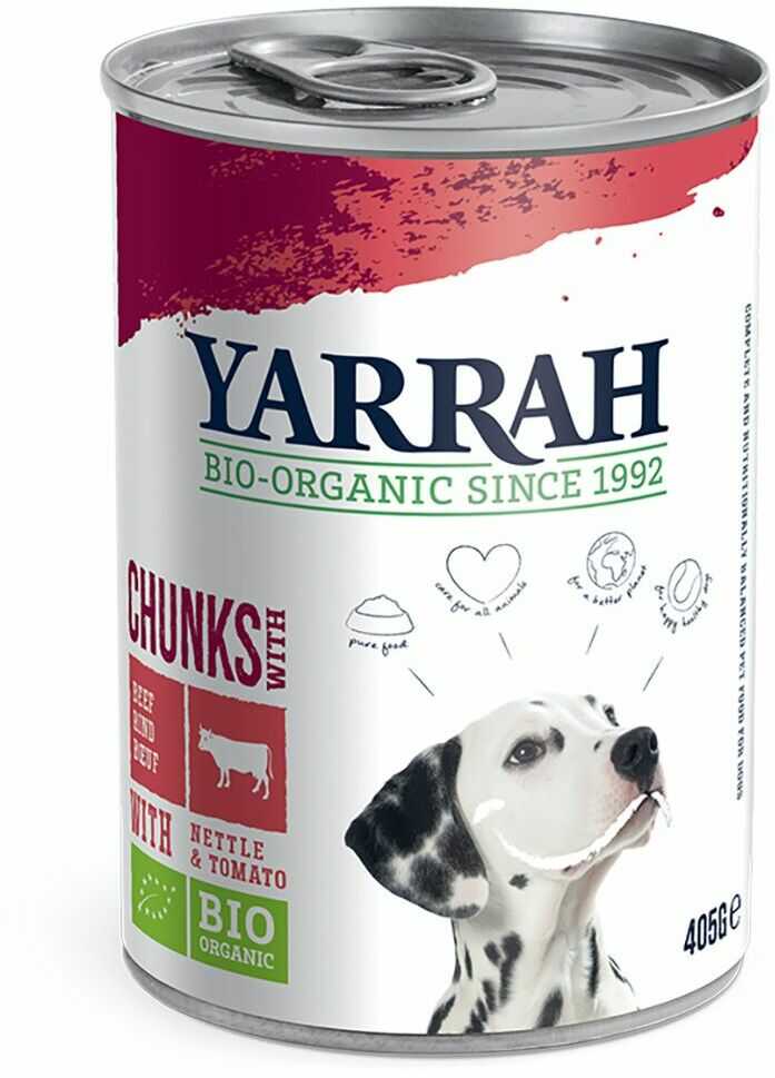 Yarrah yarrah broeckchen kurczaka i 405 G Bio wołowego pokarmem dla kotów, 6er Pack (6 X 0.405 kg)