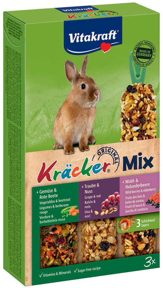 Vitakraft krakersy dla królików miniaturek Trio-Mix - 3 x 3 szt. (warzywa, winogrona, owoce leśne)