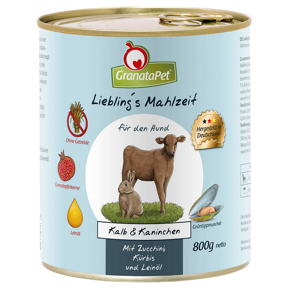 GranataPet Lieblings Mahlzeit karma dla psa, 6 x 800 g - Cielęcina & królik z cukinią, dynią i olejem lnianym