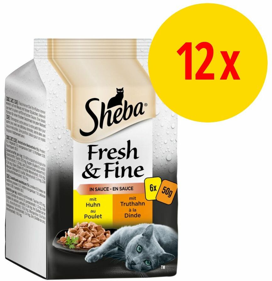 Zestaw Sheba Fresh & Fine, 12 x 50 g - Kurczak i indyk w sosie