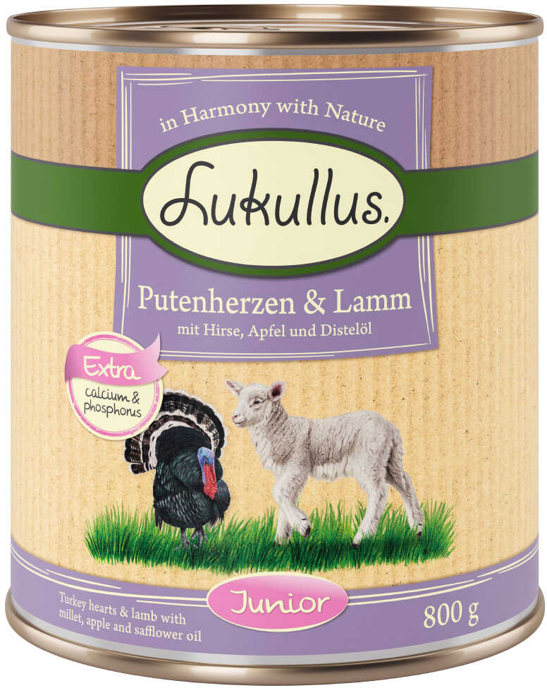 Lukullus Junior, serca indycze z jagnięciną - 6 x 800 g