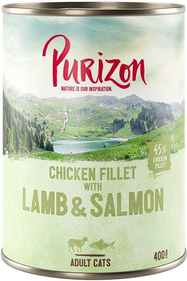 Purizon Adult, 6 x 400 g, bez zbóż - Filet z kurczaka z łososiem i jagnięciną