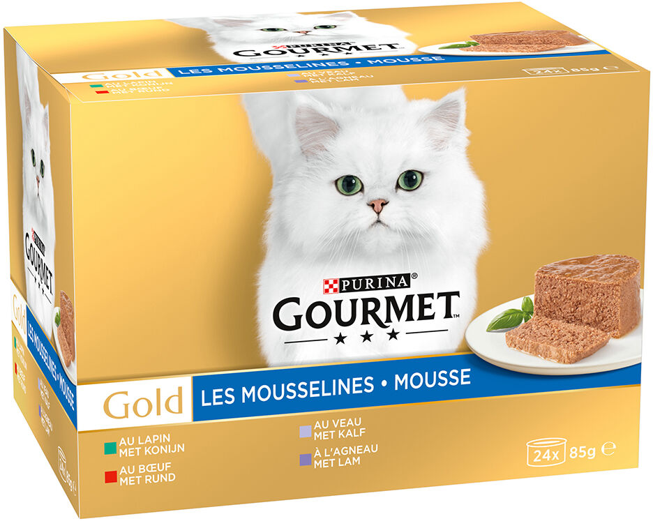 Zestaw Gourmet Gold Mus, 48 x 85 g - Zestaw mięsny (Królik, cielęcina, wołowina, jagnięcina)