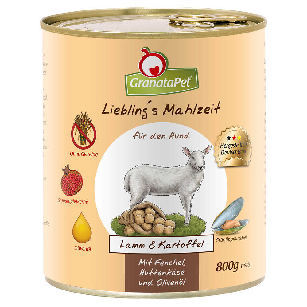 Zestaw GranataPet Lieblings Mahlzeit, 12 x 800 g - Jagnięcina & ziemniaki z koprem, twarogiem i oliwą