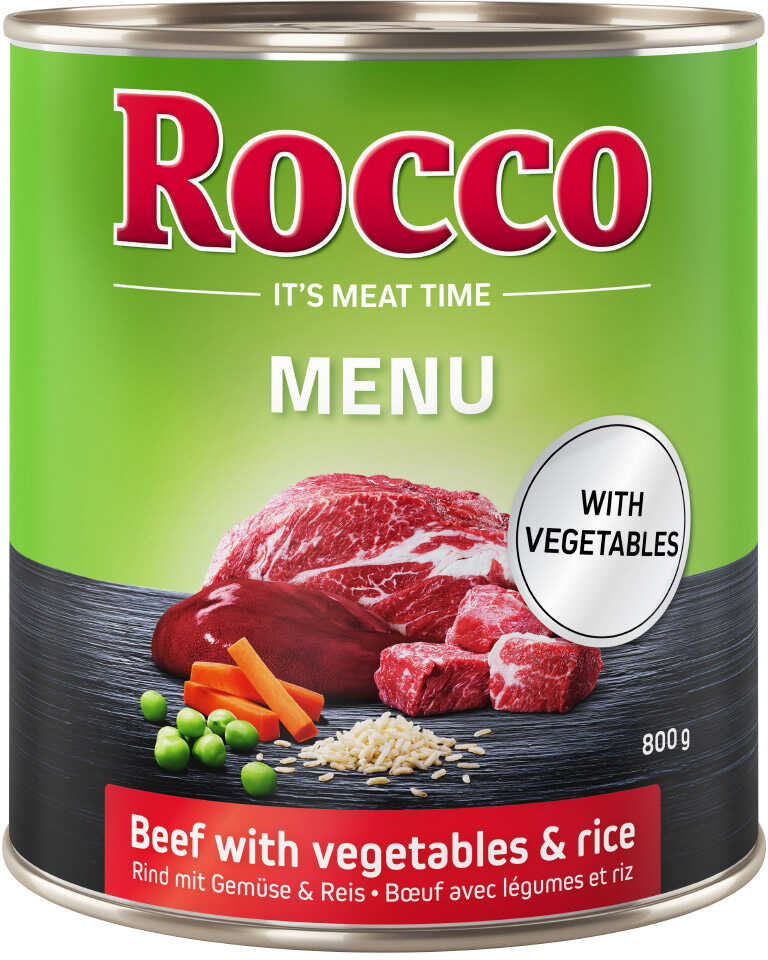 Rocco 10 + 2 gratis! 12 x 800 g Menu Wołowina z warzywami i ryżem
