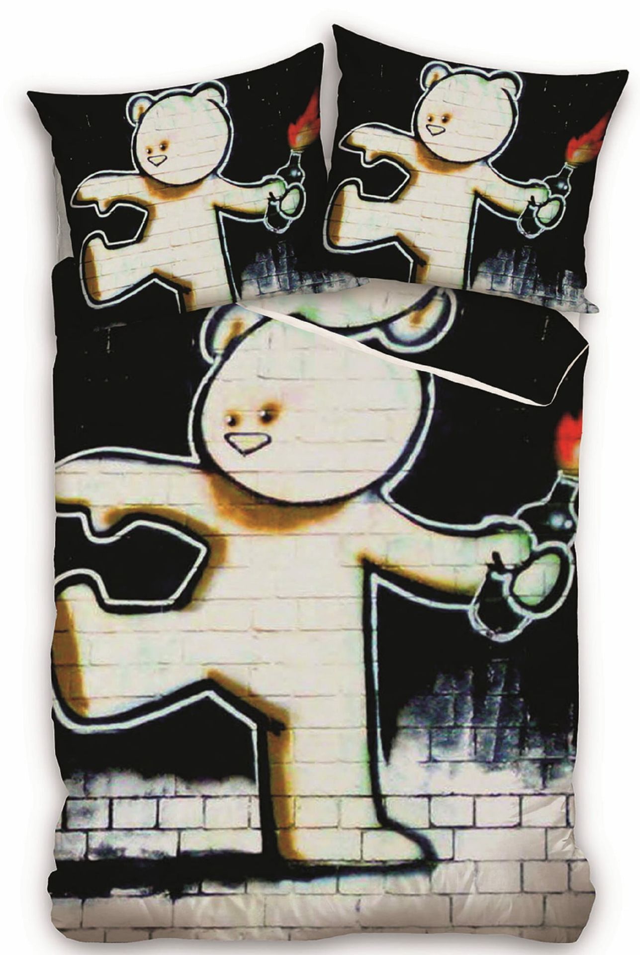 Carbotex Pościel bawełniana 160x200 +2 x 70x80 graffiti Miś