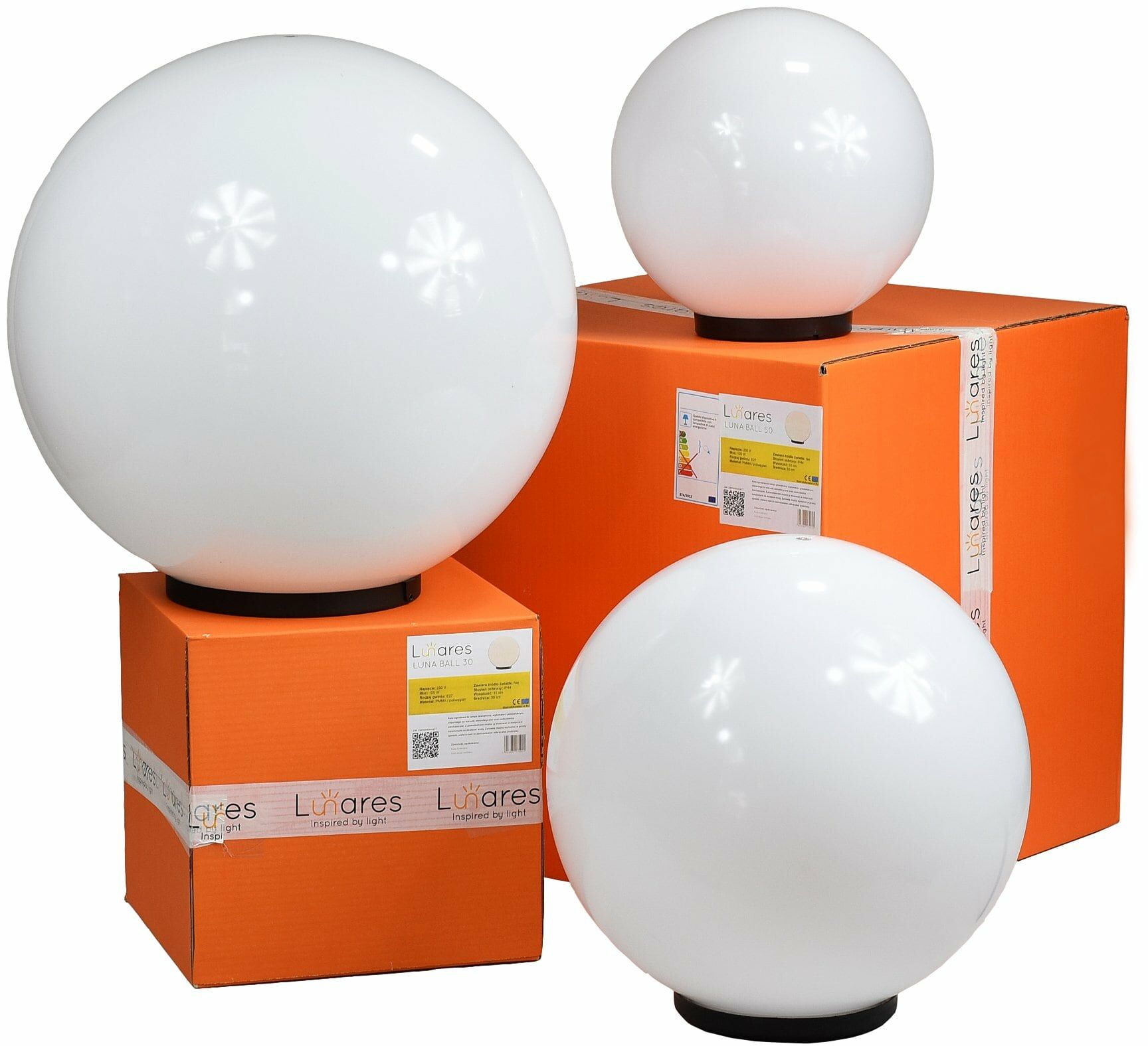 Zestaw dekoracyjne kule ogrodowe - Luna Balls 25, 30, 40 cm + Żarówki Led