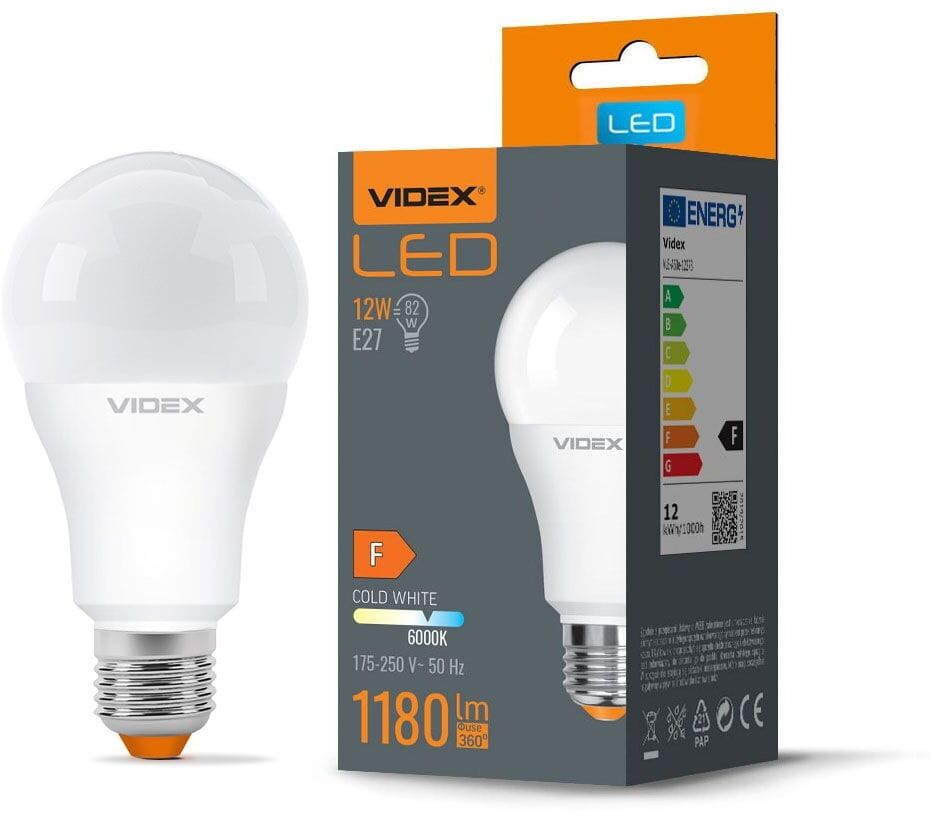 Mocna żarówka LED E27 12W A60 6000K 1180lm Videx
