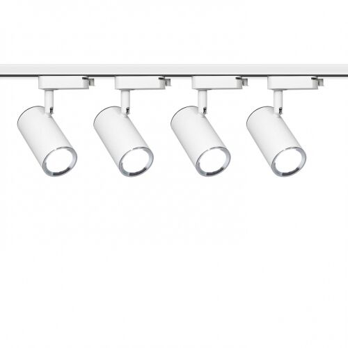 4x Lampa szynowa biało srebrna GU10 1-fazowa + 2 szyny 1m + łącznik wybór