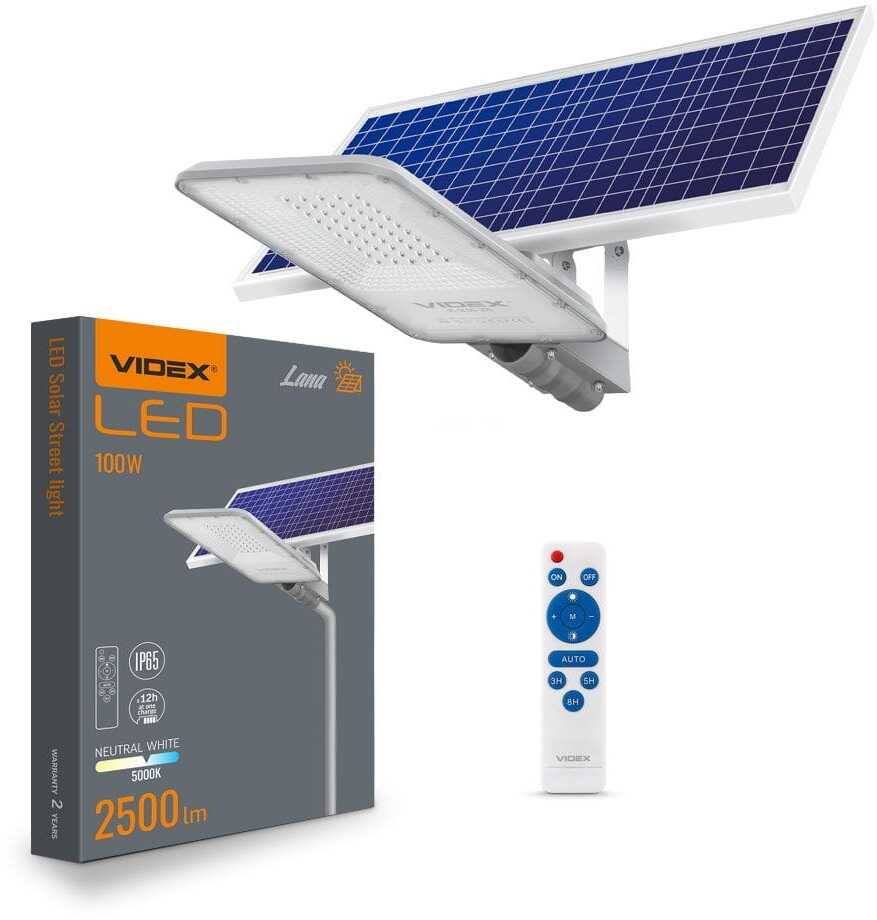 Solarna lampa uliczna z pilotem 5000K 100W solar LED LANA Videx