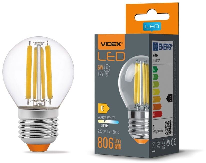 Żarówka kulka LED filament E27 G45 6W 3000K 806lm Videx