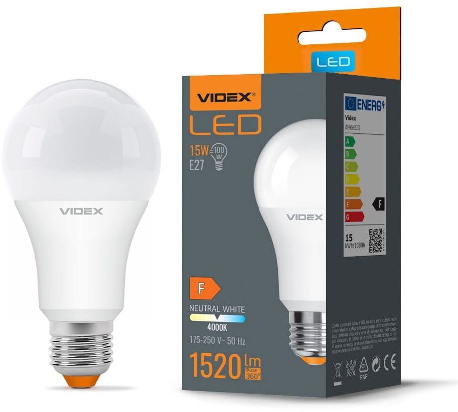 Mocna żarówka LED E27 15W A60 4000K 1520lm Videx