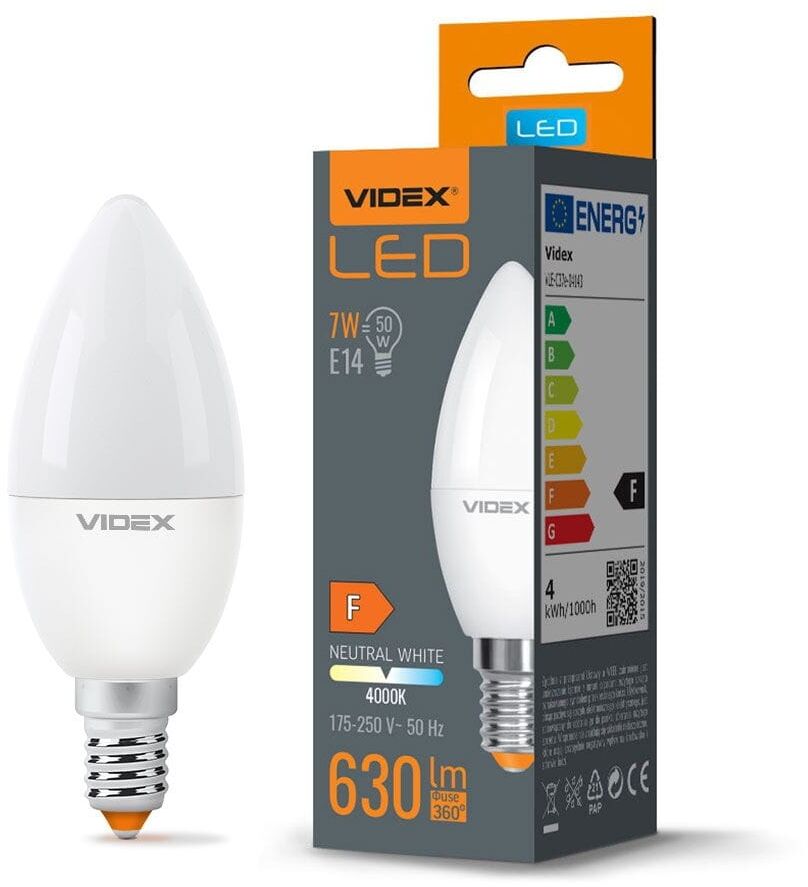 Żarówka mały gwint LED E14 C37 7W 4000K 630lm Videx