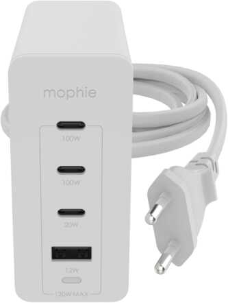 Mophie GaN speedport - ładowarka sieciowa 120W - 3 porty USB-C, 1 port USB-A (white)