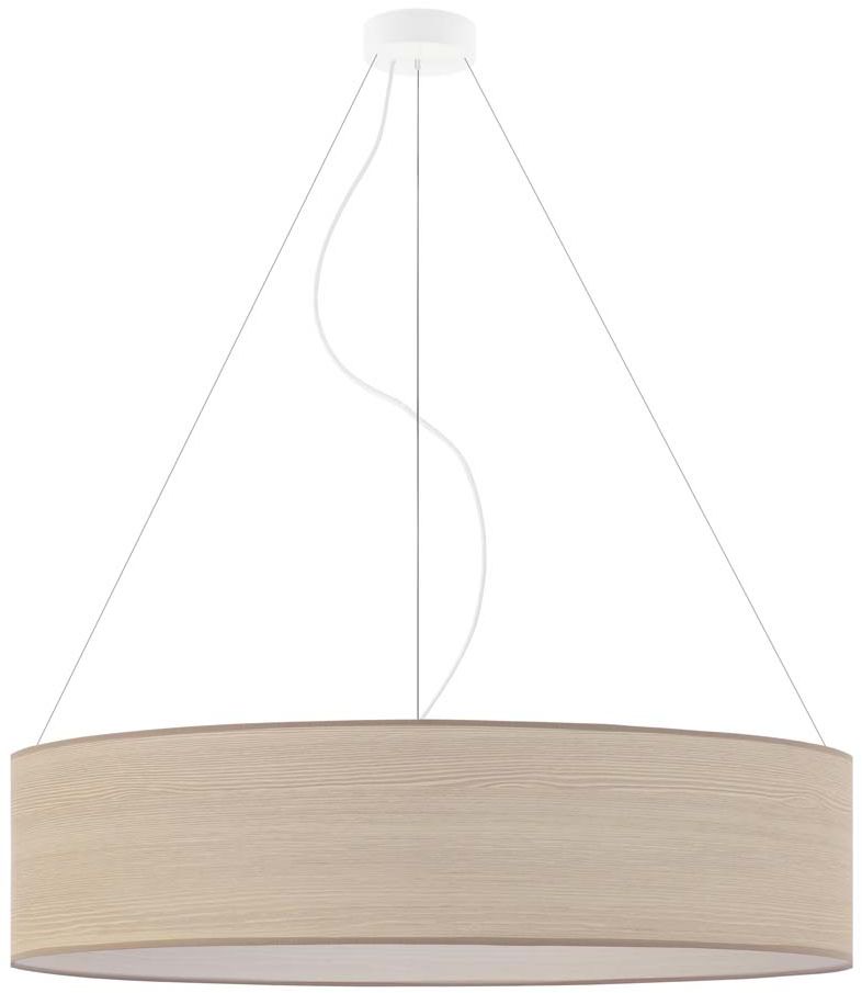 Żyrandol do salonu z fornirowym abażurem PORTO ECO fi - 80 cm - kolor dąb bielony